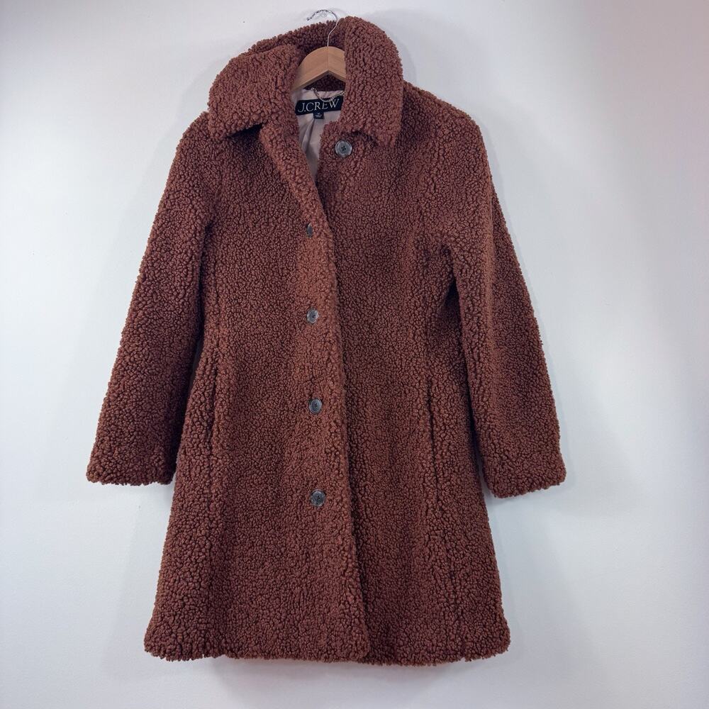 J.Crew Women’s Teddy Sherpa Coat Size SP Brown Tan Clay Winter Long Jacket